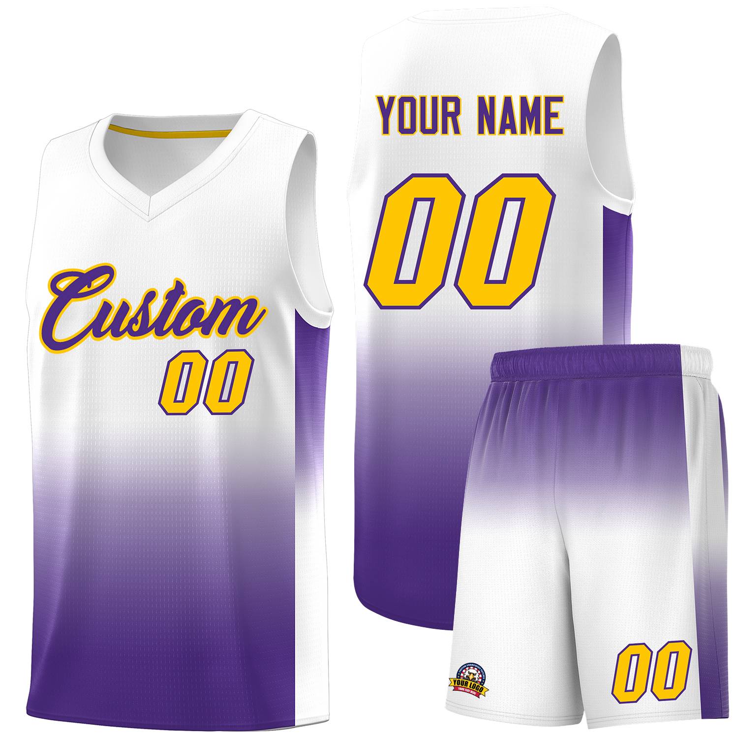 Custom White Purple Gradient Fashion Sets Sports Uniform Basketball Jersey