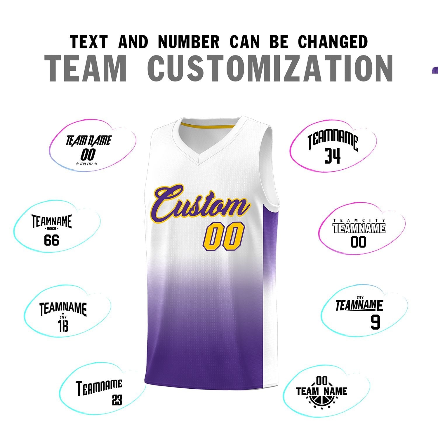 Custom White Purple Gradient Fashion Sets Sports Uniform Basketball Jersey