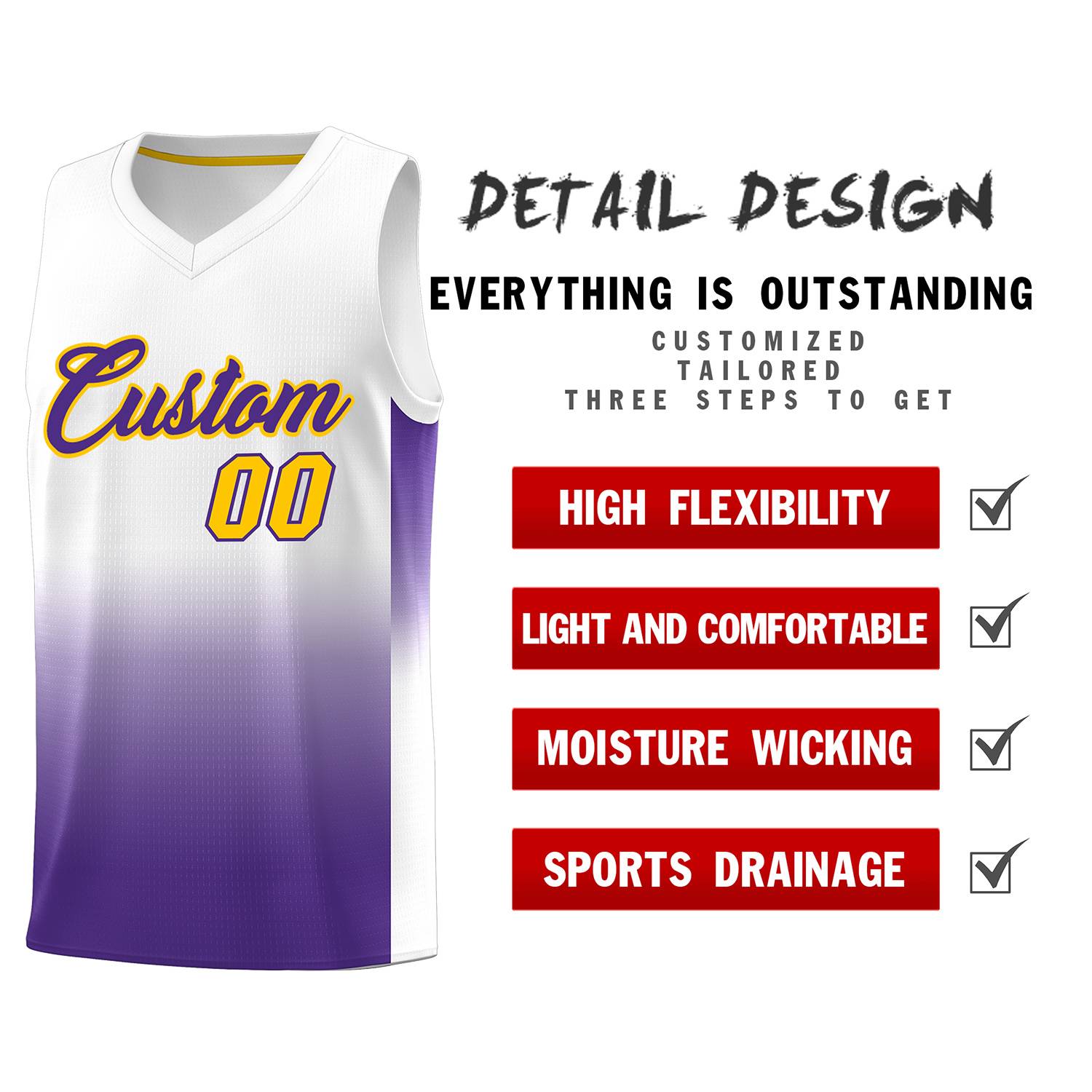 Custom White Purple Gradient Fashion Sets Sports Uniform Basketball Jersey