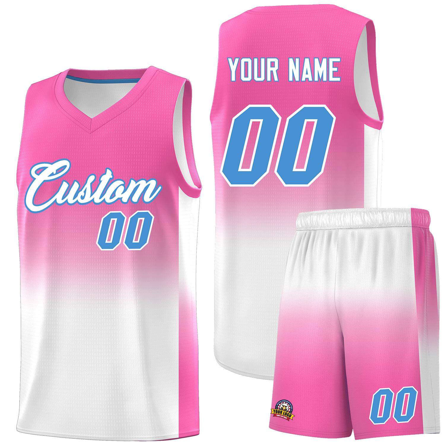 Custom Pink White Gradient Fashion Sets Sports Uniform Basketball Jersey