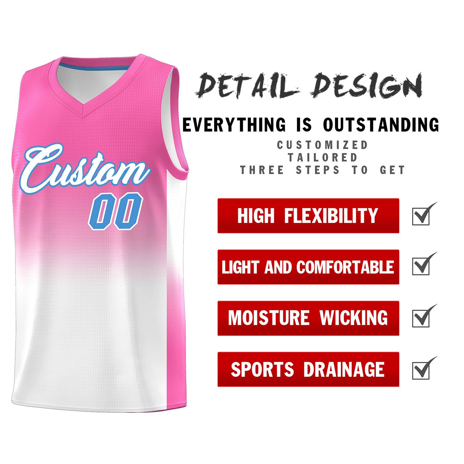 Custom Pink White Gradient Fashion Sets Sports Uniform Basketball Jersey