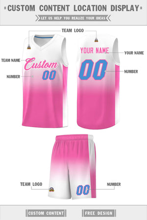 Custom White Pink Gradient Fashion Sets Sports Uniform Basketball Jersey