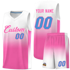 Custom White Pink Gradient Fashion Sets Sports Uniform Basketball Jersey