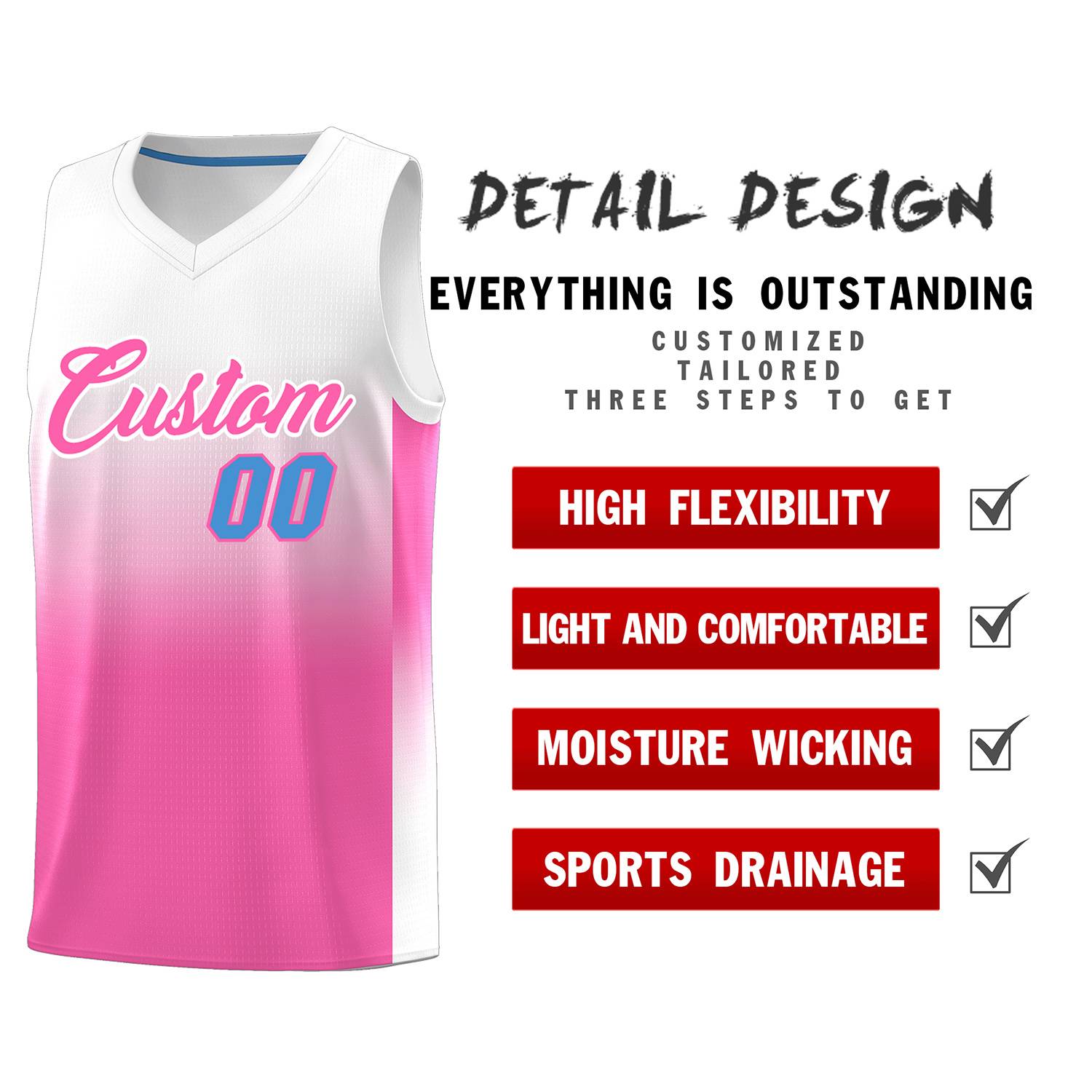 Custom White Pink Gradient Fashion Sets Sports Uniform Basketball Jersey