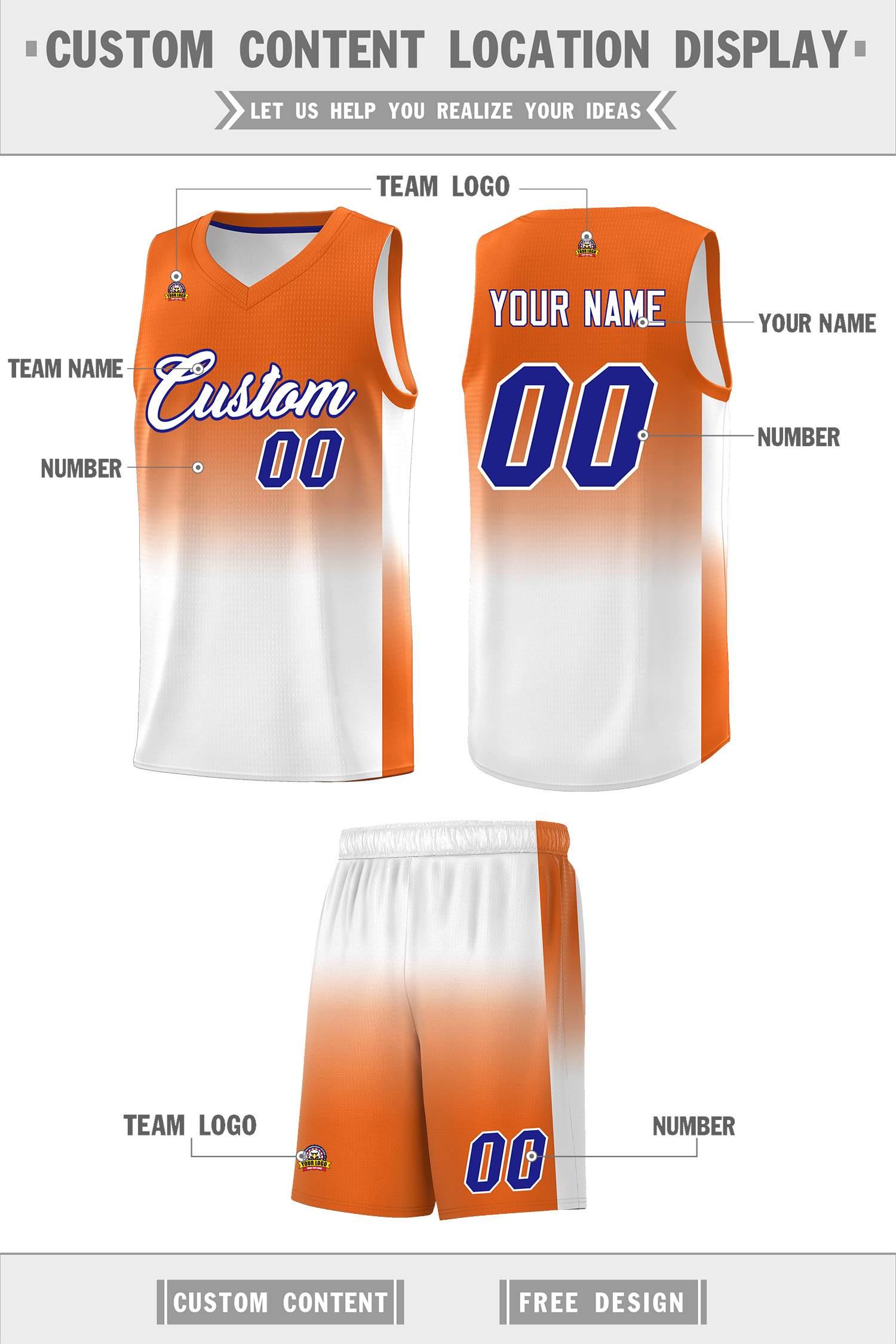 Custom Orange White Gradient Fashion Sets Sports Uniform Basketball Jersey