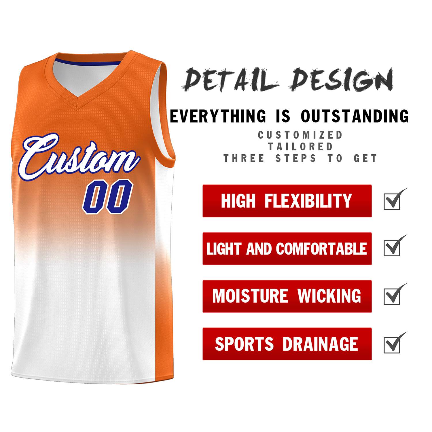 Custom Orange White Gradient Fashion Sets Sports Uniform Basketball Jersey