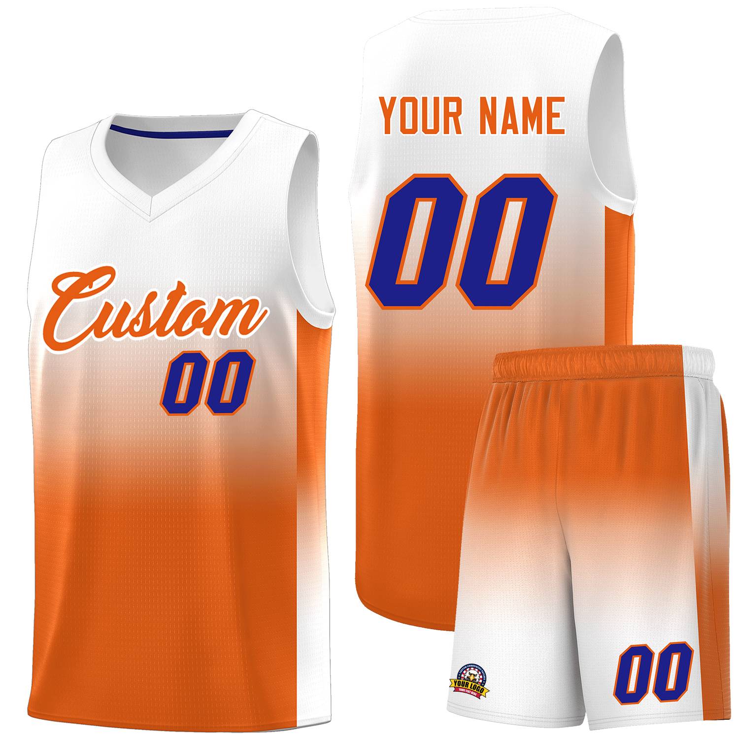 Custom White Orange Gradient Fashion Sets Sports Uniform Basketball Jersey