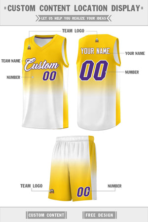 Custom Gold White Gradient Fashion Sets Sports Uniform Basketball Jersey