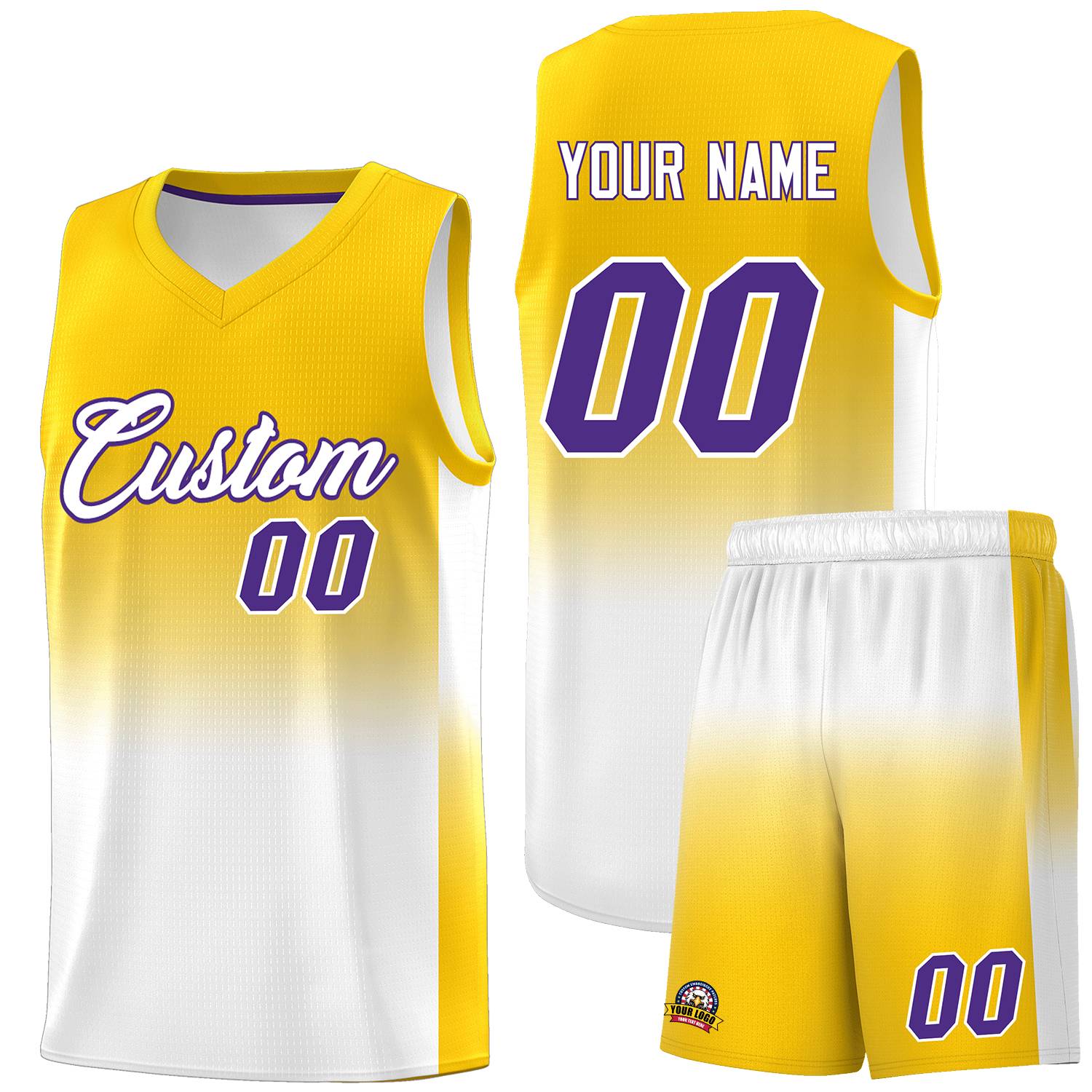 Custom Gold White Gradient Fashion Sets Sports Uniform Basketball Jersey