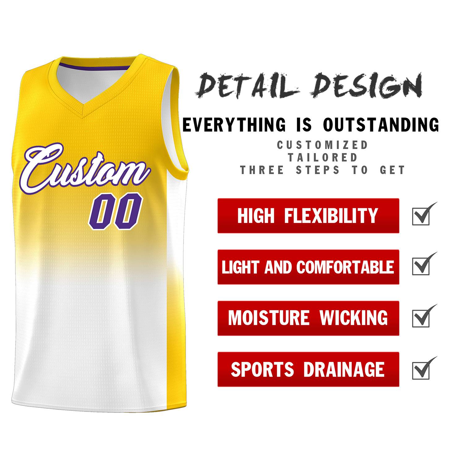 Custom Gold White Gradient Fashion Sets Sports Uniform Basketball Jersey