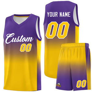 Custom Purple Gold Gradient Fashion Sets Sports Uniform Basketball Jersey