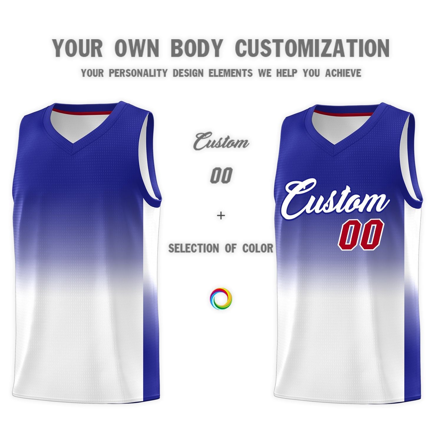 Custom Royal White Gradient Fashion Sets Sports Uniform Basketball Jersey