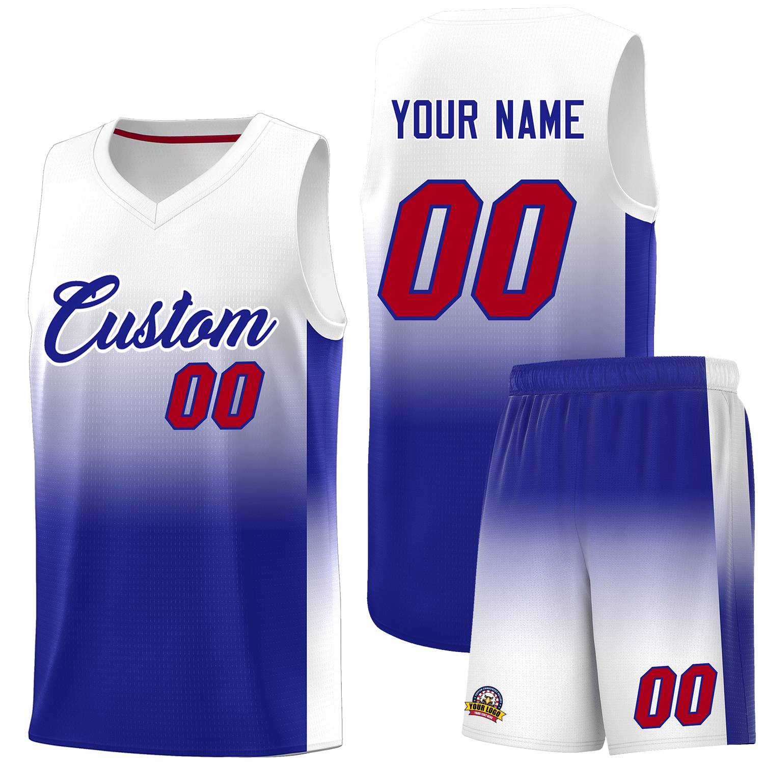 Custom White Royal Gradient Fashion Sets Sports Uniform Basketball Jersey