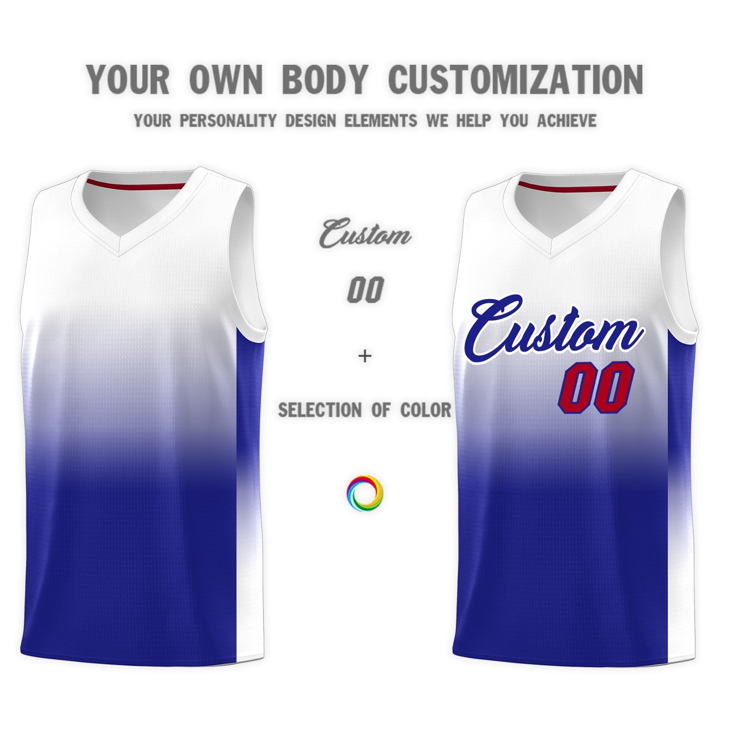 Custom White Royal Gradient Fashion Sets Sports Uniform Basketball Jersey