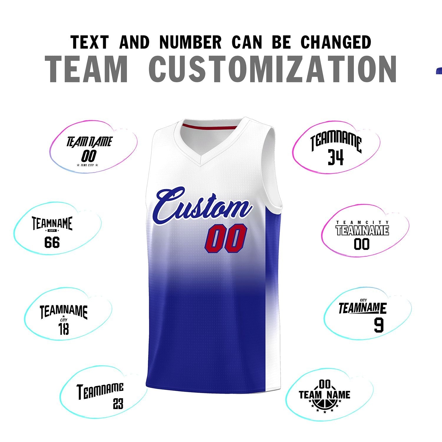 Custom White Royal Gradient Fashion Sets Sports Uniform Basketball Jersey