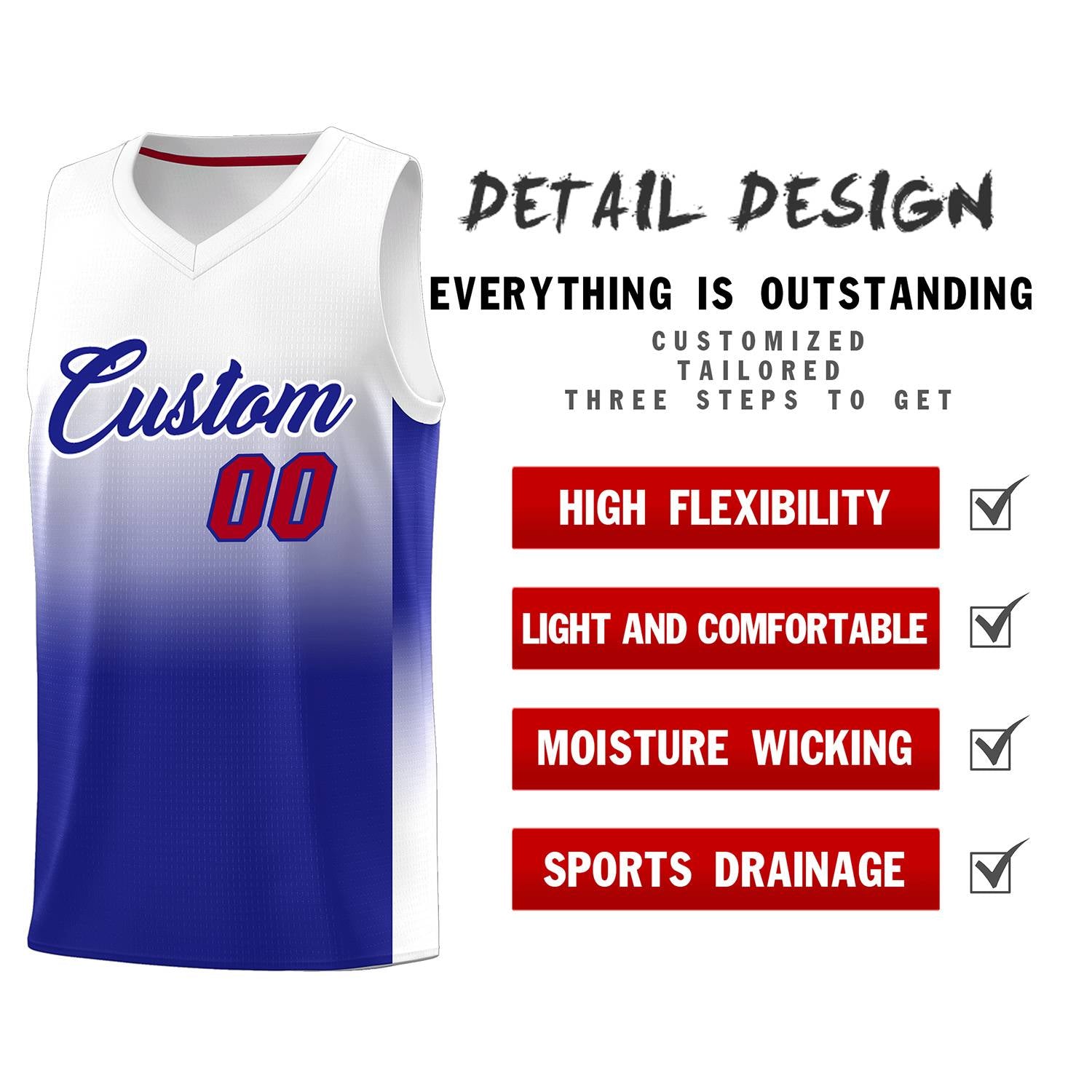 Custom White Royal Gradient Fashion Sets Sports Uniform Basketball Jersey