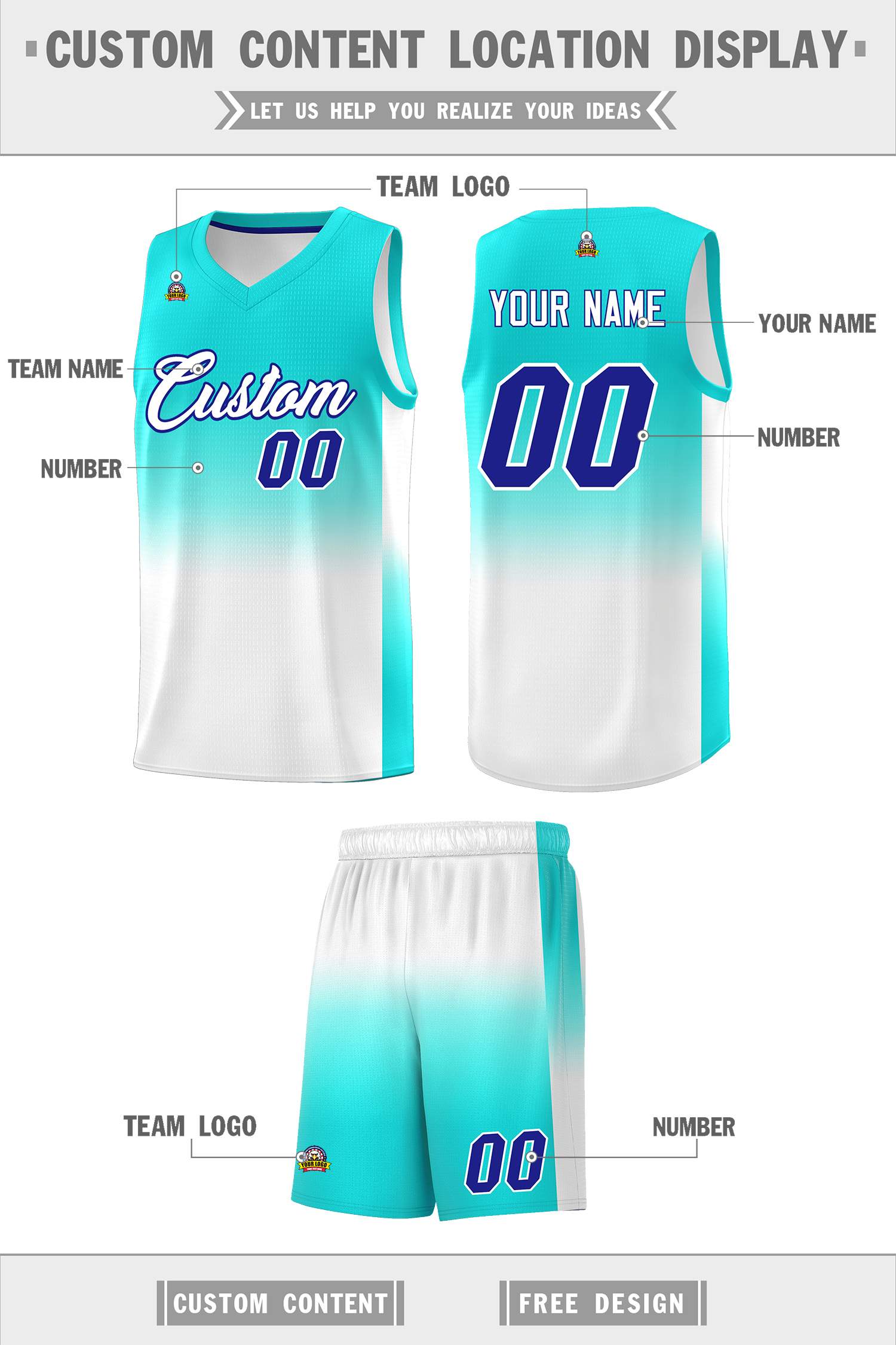 Custom Bright Green White Gradient Fashion Sets Sports Uniform Basketball Jersey