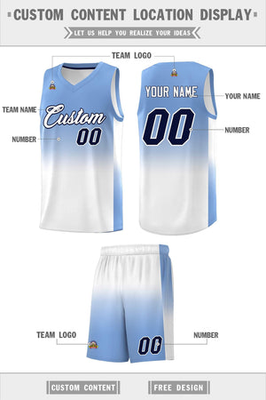 Custom Light Blue White Gradient Fashion Sets Sports Uniform Basketball Jersey