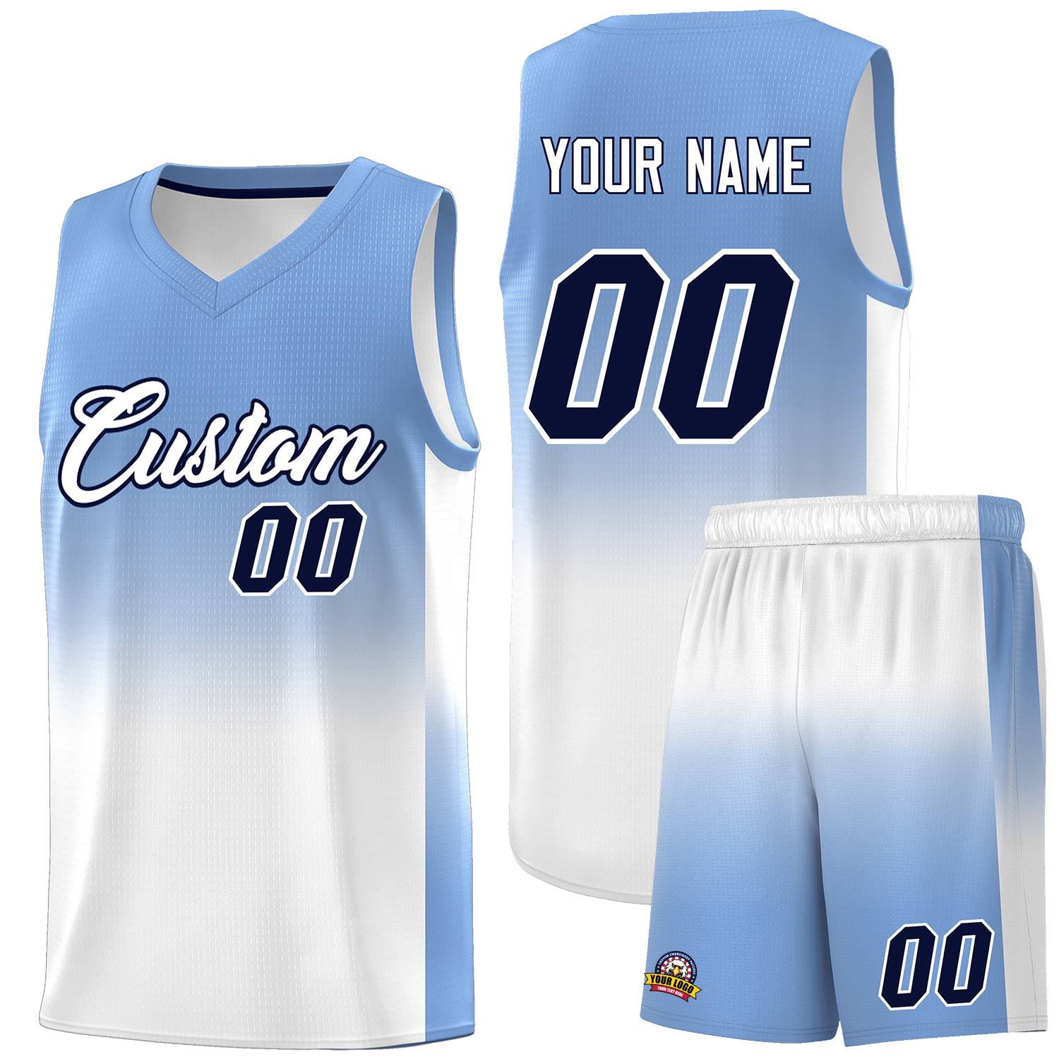 Custom Light Blue White Gradient Fashion Sets Sports Uniform Basketball Jersey