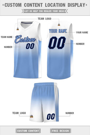 Custom White Light Blue Gradient Fashion Sets Sports Uniform Basketball Jersey