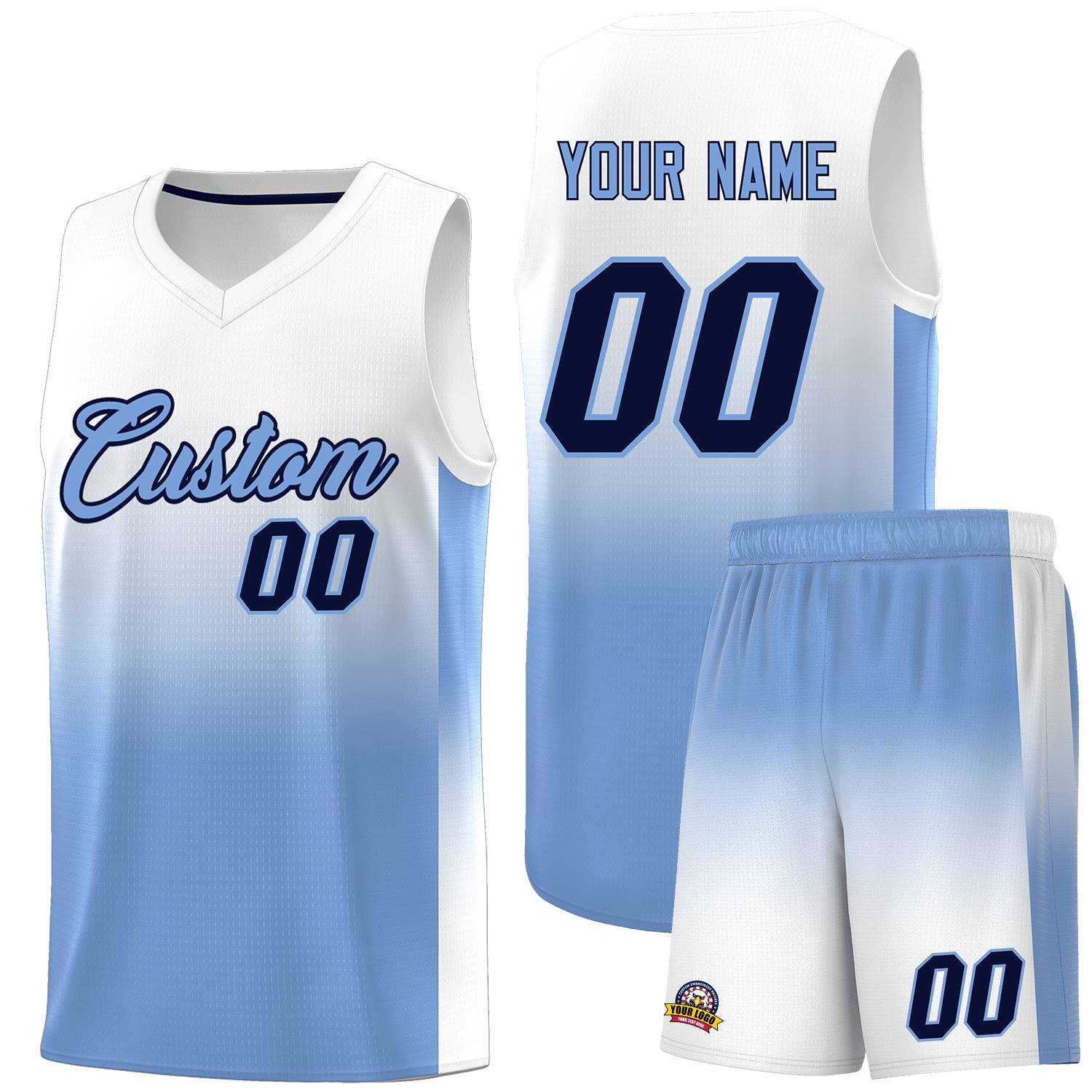 Custom White Light Blue Gradient Fashion Sets Sports Uniform Basketball Jersey