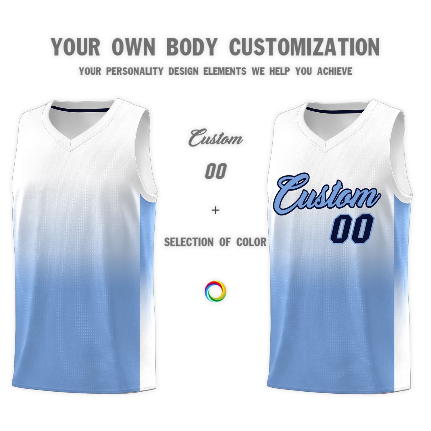 Custom White Light Blue Gradient Fashion Sets Sports Uniform Basketball Jersey