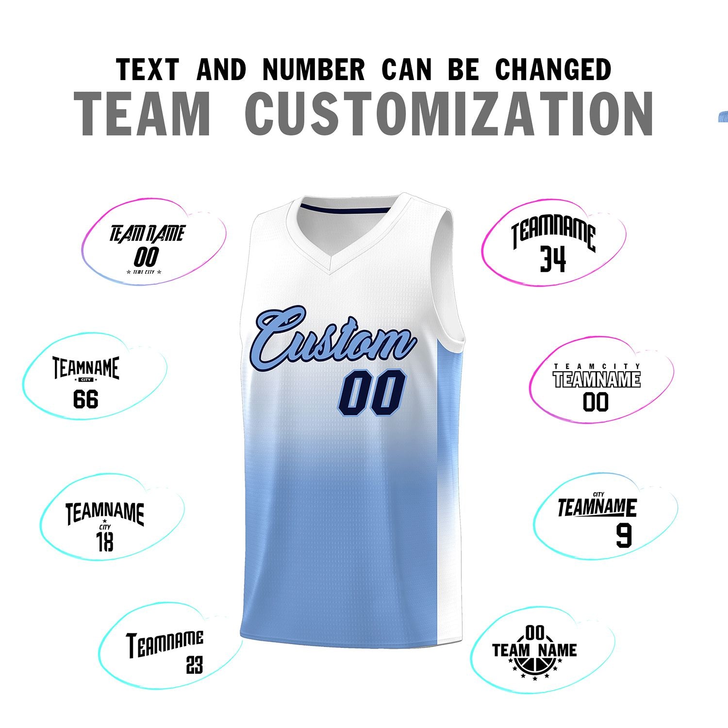 Custom White Light Blue Gradient Fashion Sets Sports Uniform Basketball Jersey