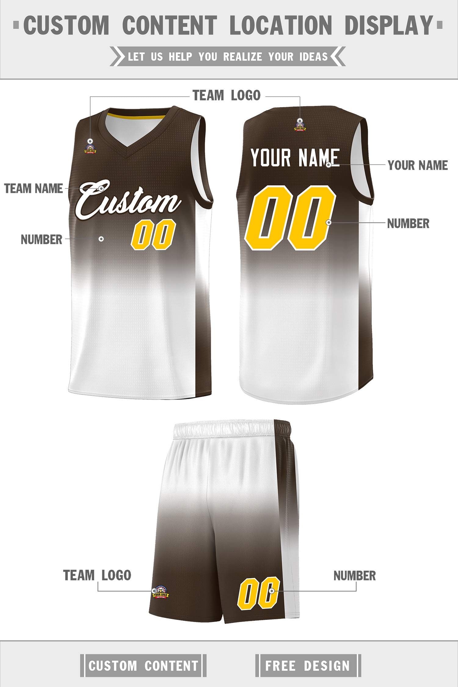 Custom Brown White Gradient Fashion Sets Sports Uniform Basketball Jersey