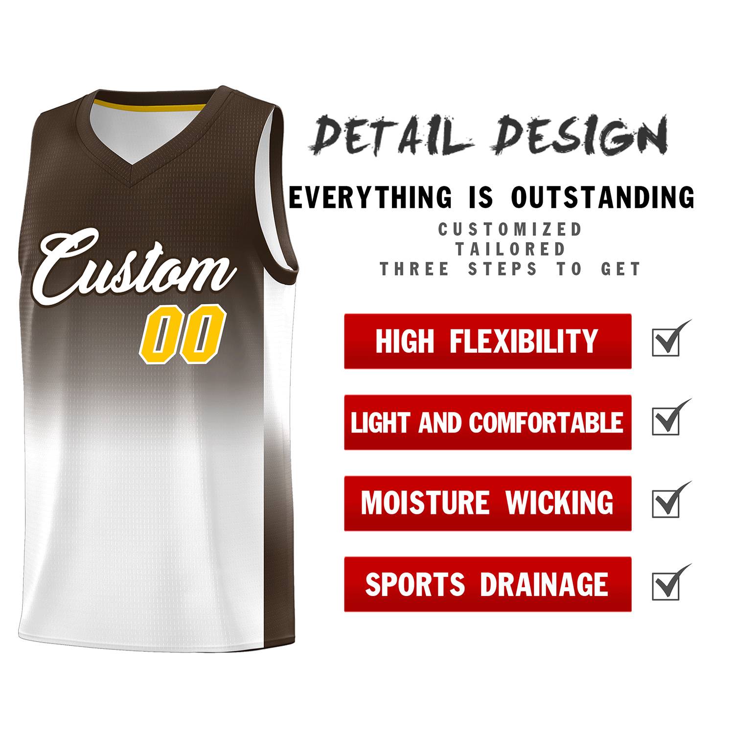 Custom Brown White Gradient Fashion Sets Sports Uniform Basketball Jersey