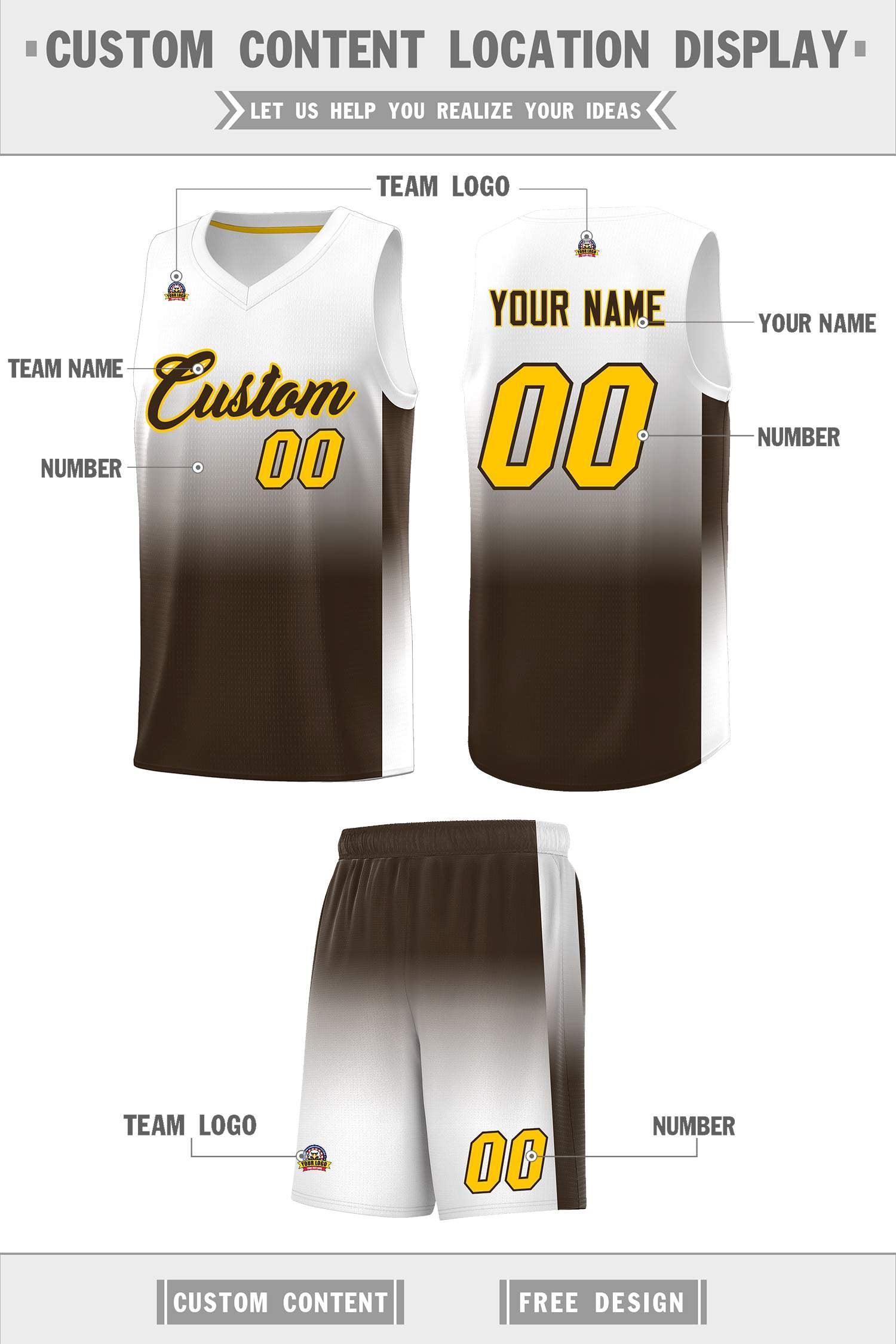 Custom White Brown Gradient Fashion Sets Sports Uniform Basketball Jersey