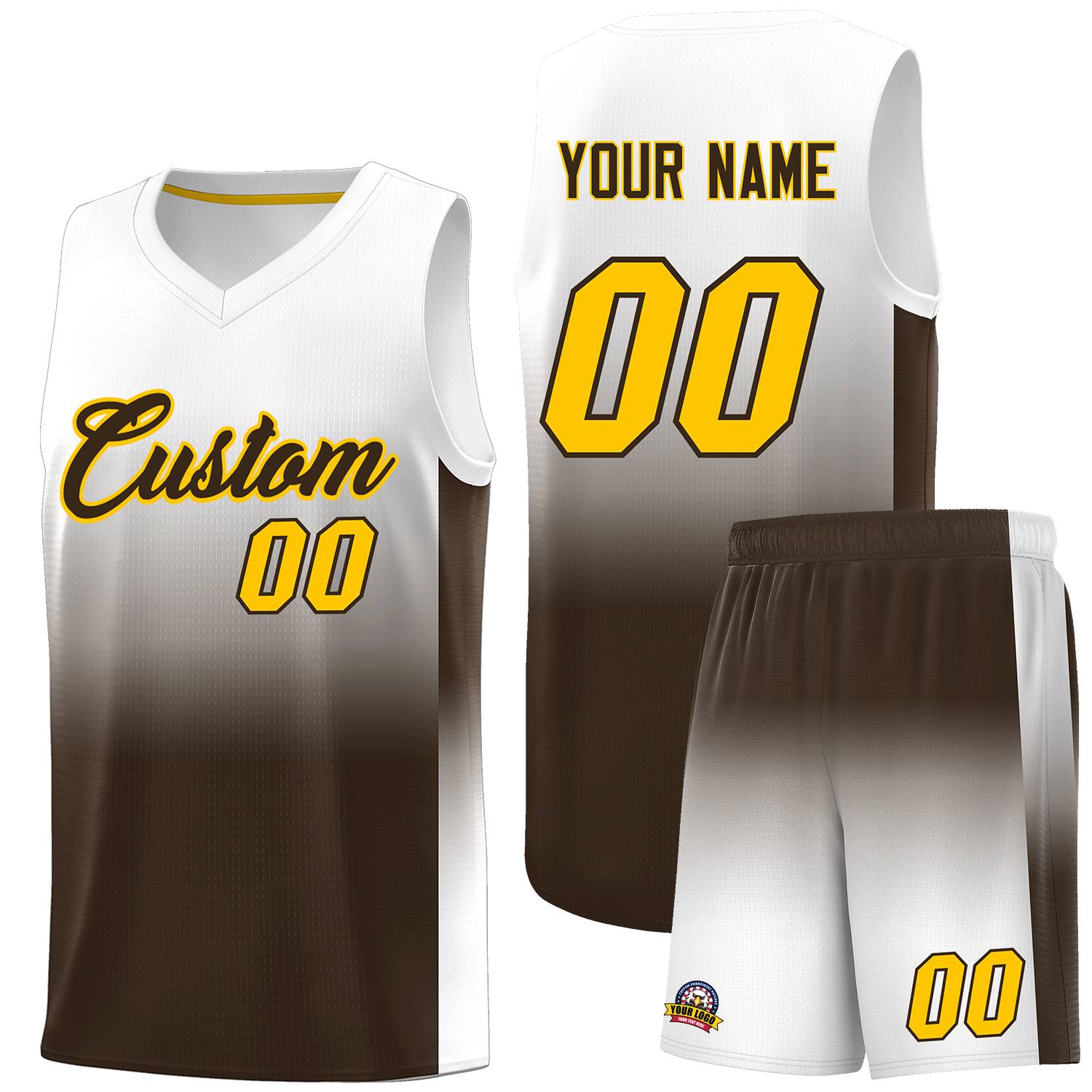 Custom White Brown Gradient Fashion Sets Sports Uniform Basketball Jersey