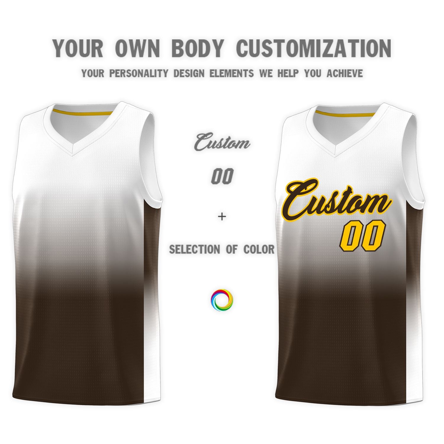 Custom White Brown Gradient Fashion Sets Sports Uniform Basketball Jersey