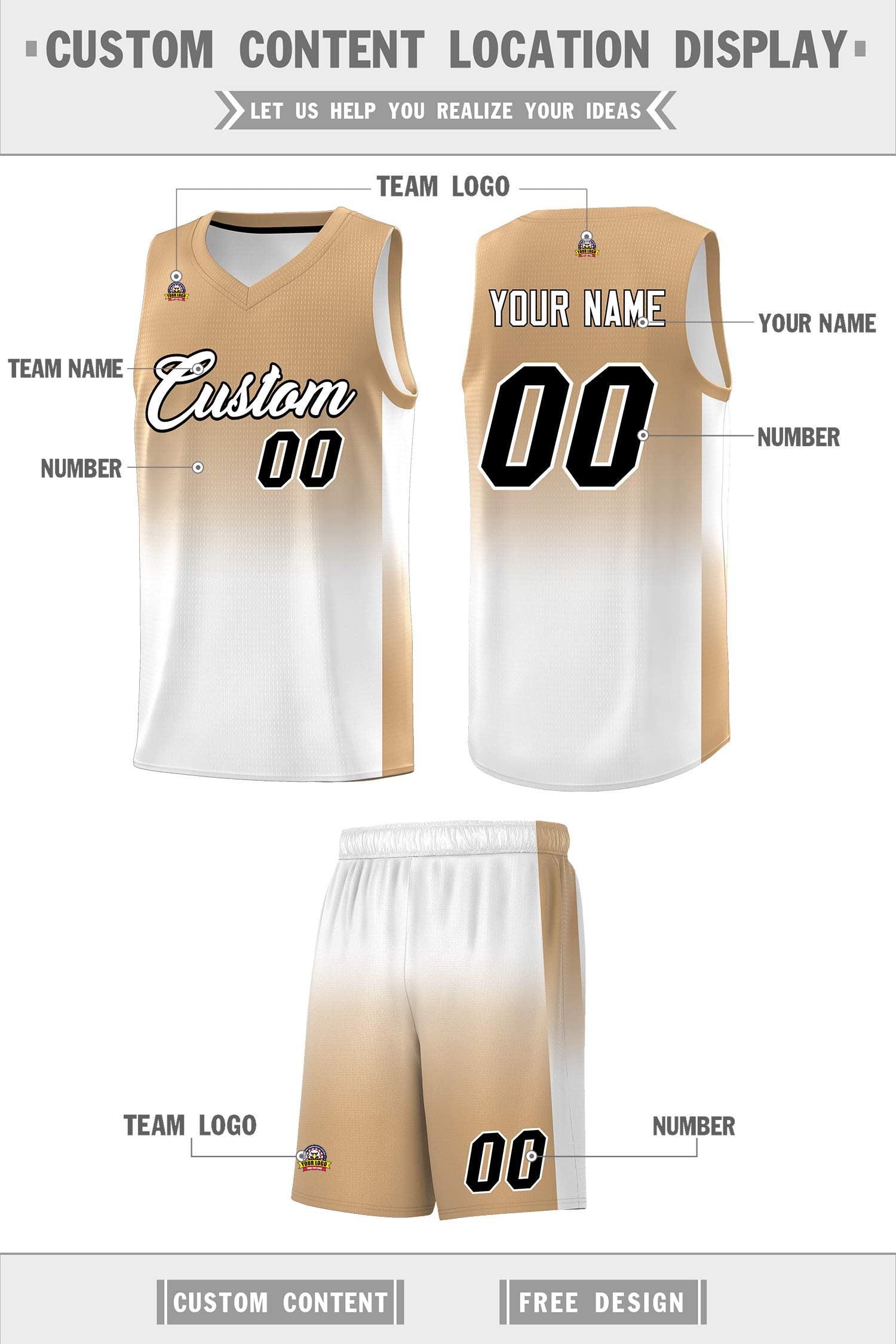 Custom Old Gold White Gradient Fashion Sets Sports Uniform Basketball Jersey