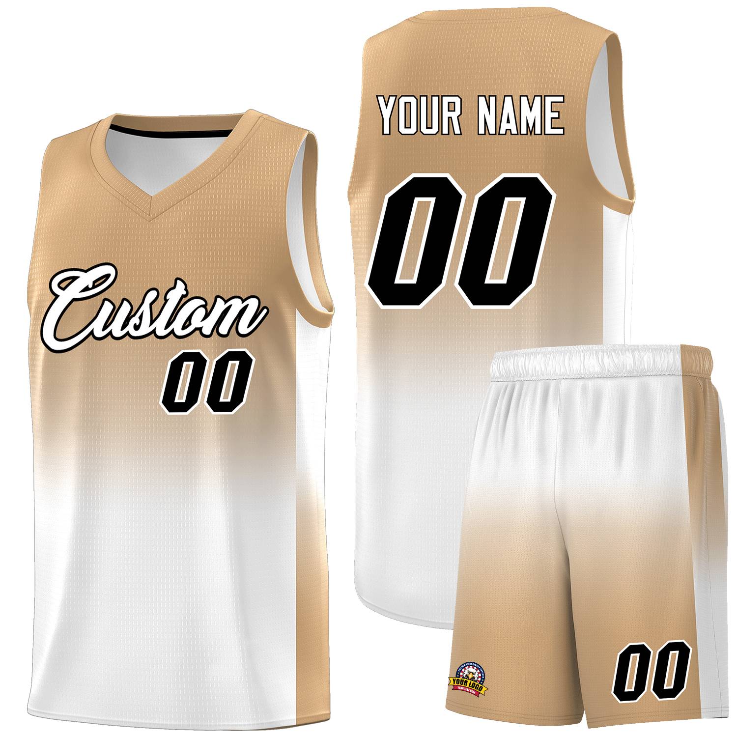 Custom Old Gold White Gradient Fashion Sets Sports Uniform Basketball Jersey