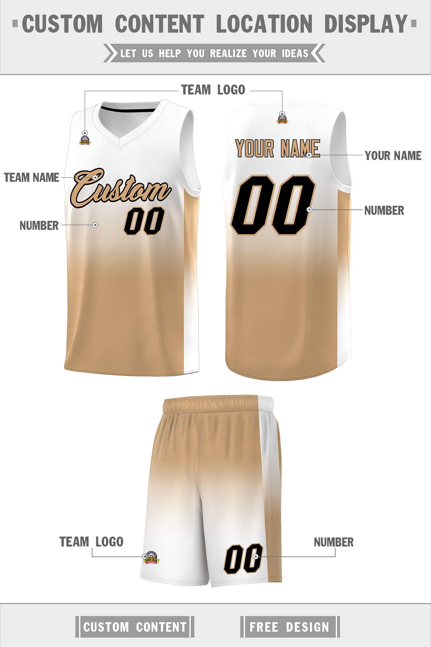 Custom White Old Gold Gradient Fashion Sets Sports Uniform Basketball Jersey