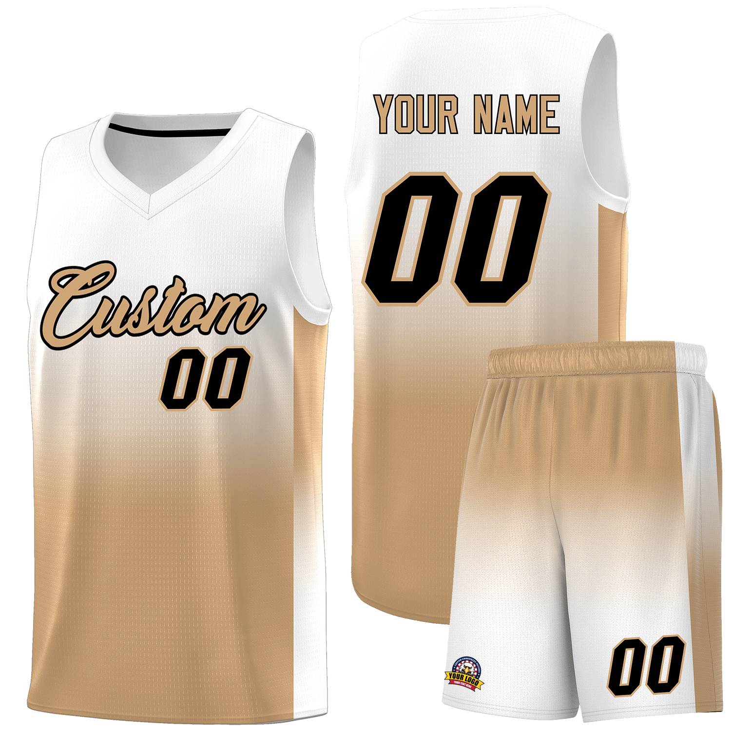 Custom White Old Gold Gradient Fashion Sets Sports Uniform Basketball Jersey