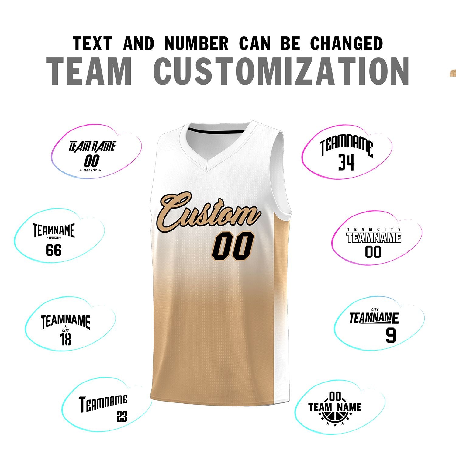 Custom White Old Gold Gradient Fashion Sets Sports Uniform Basketball Jersey