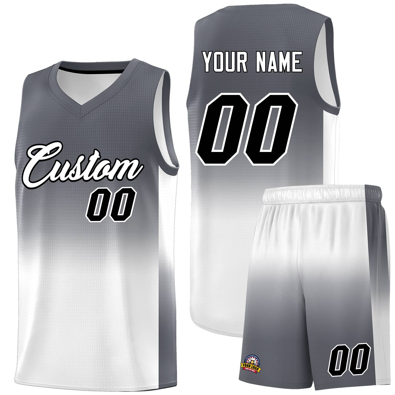 Custom Dark Gray White Gradient Fashion Sets Sports Uniform Basketball Jersey