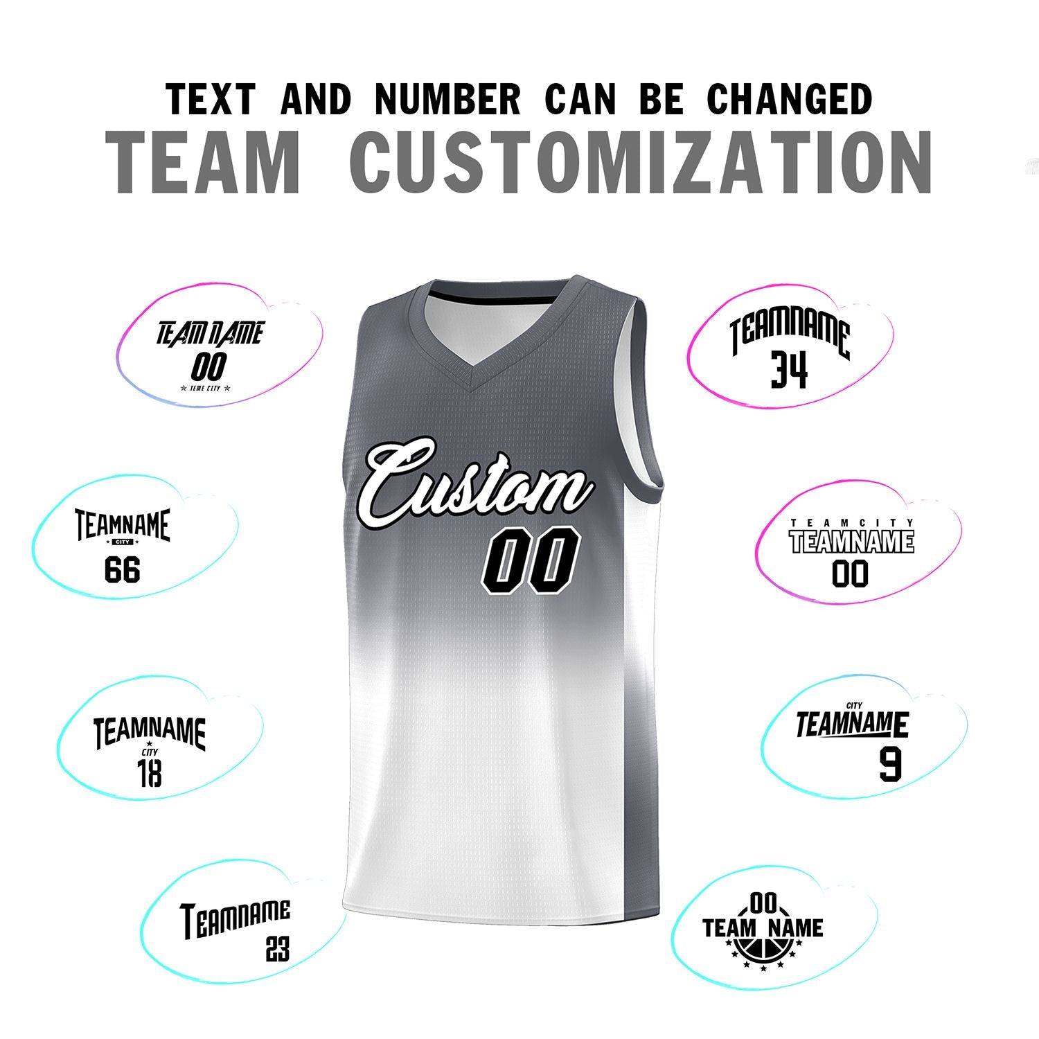 Custom Dark Gray White Gradient Fashion Sets Sports Uniform Basketball Jersey