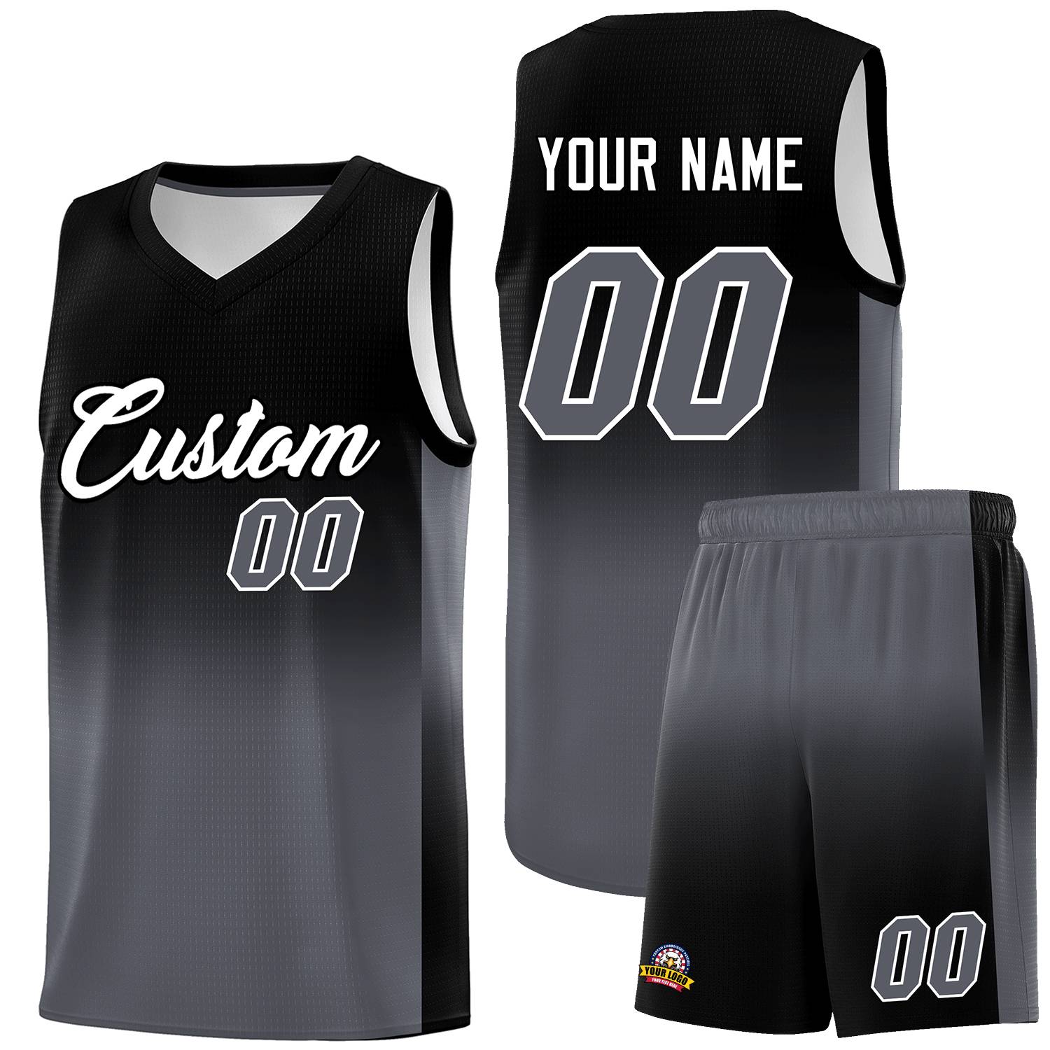 Custom Black Dark Gray Gradient Fashion Sets Sports Uniform Basketball Jersey