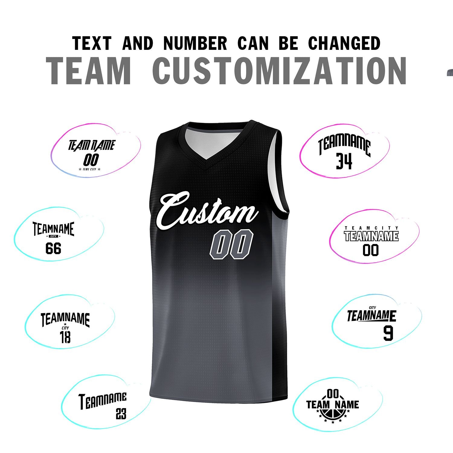 Custom Black Dark Gray Gradient Fashion Sets Sports Uniform Basketball Jersey