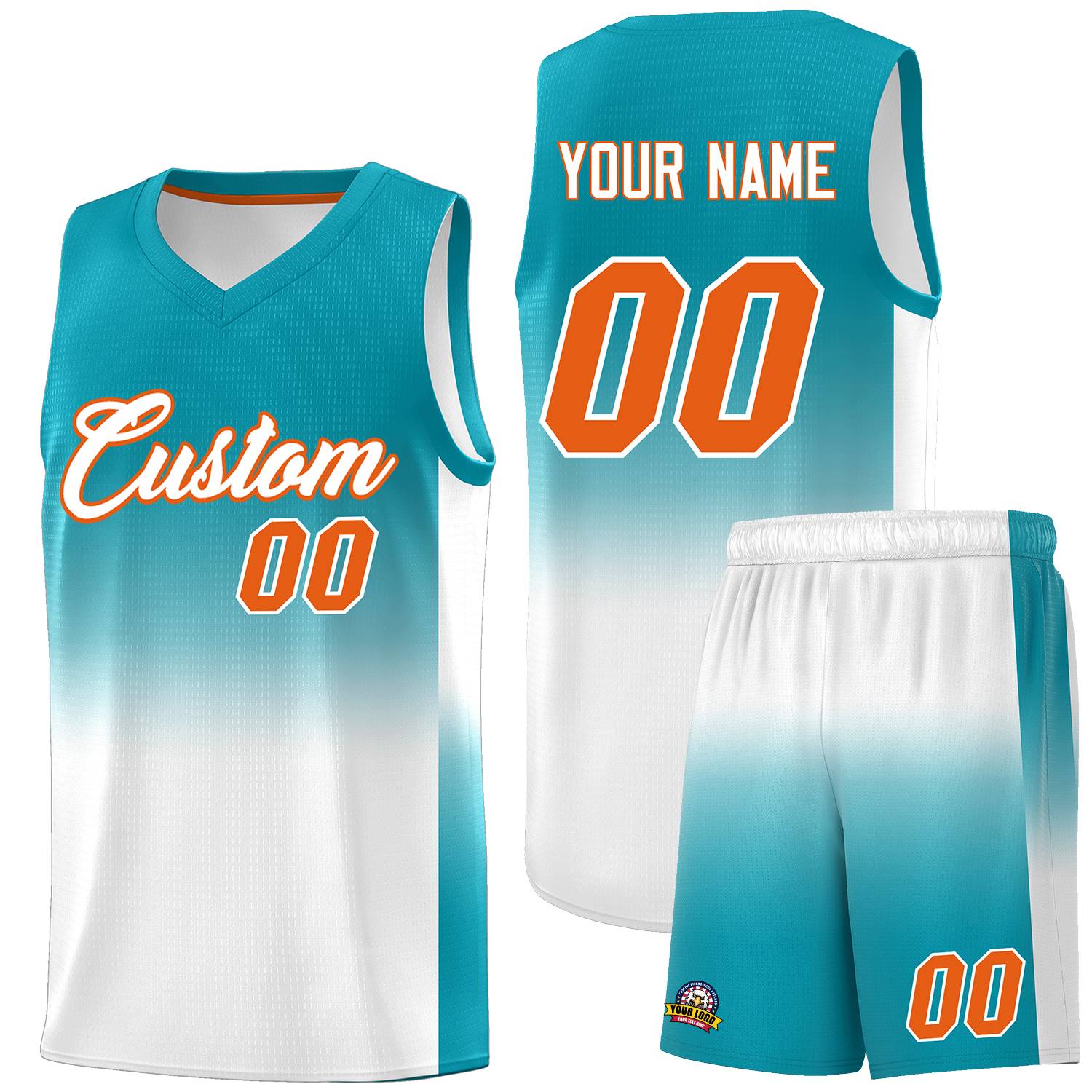 Custom Aqua White Gradient Fashion Sets Sports Uniform Basketball Jersey