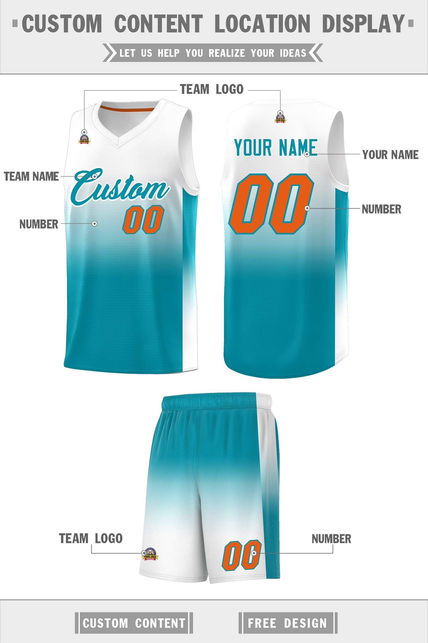 Custom White Aqua Gradient Fashion Sets Sports Uniform Basketball Jersey