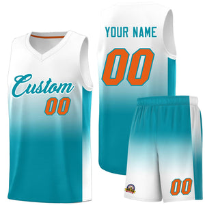 Custom White Aqua Gradient Fashion Sets Sports Uniform Basketball Jersey