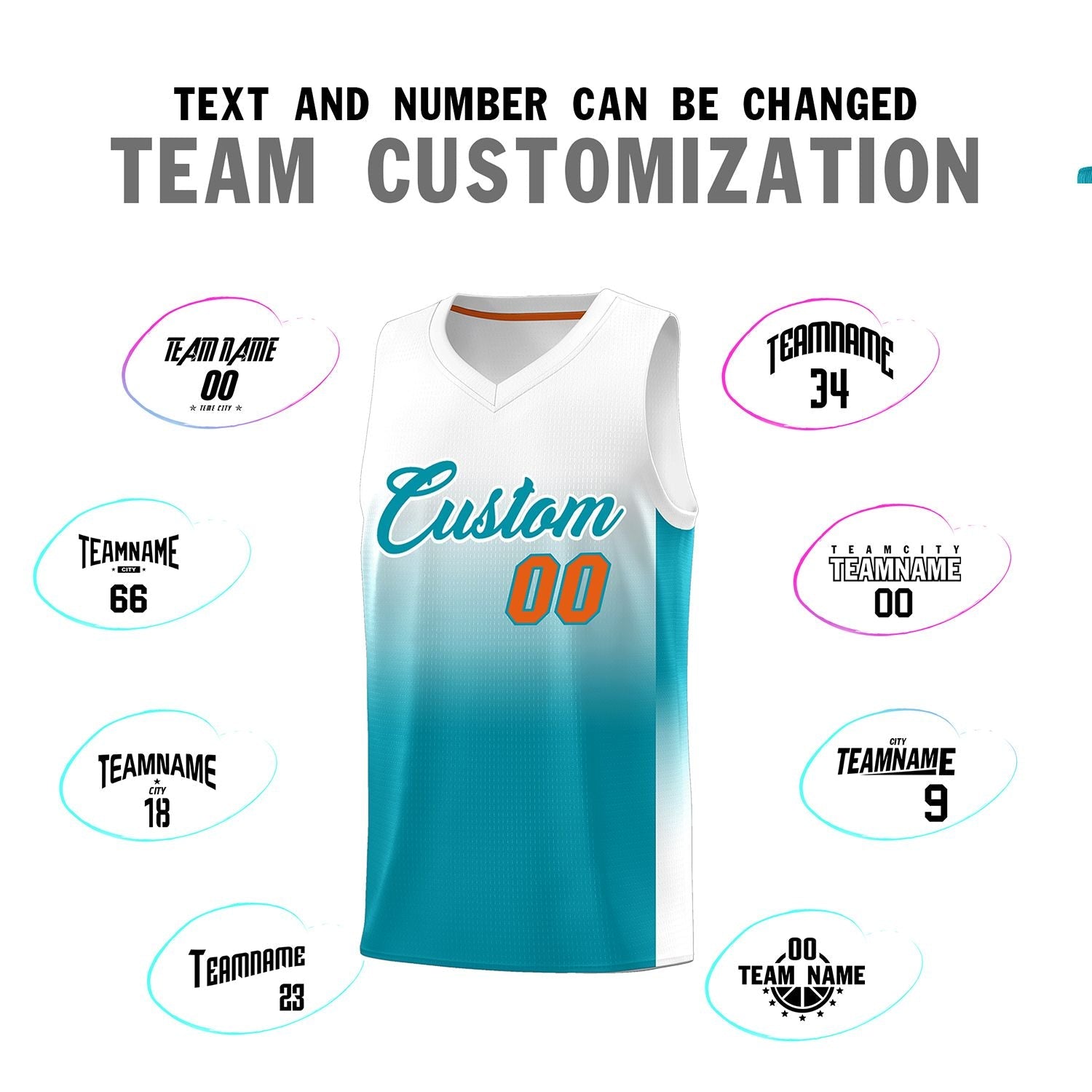 Custom White Aqua Gradient Fashion Sets Sports Uniform Basketball Jersey