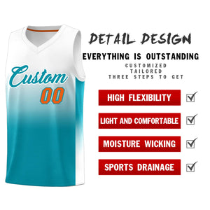 Custom White Aqua Gradient Fashion Sets Sports Uniform Basketball Jersey