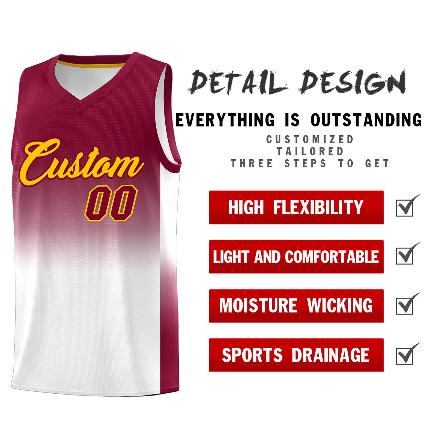 Custom Crimson White Gradient Fashion Sets Sports Uniform Basketball Jersey