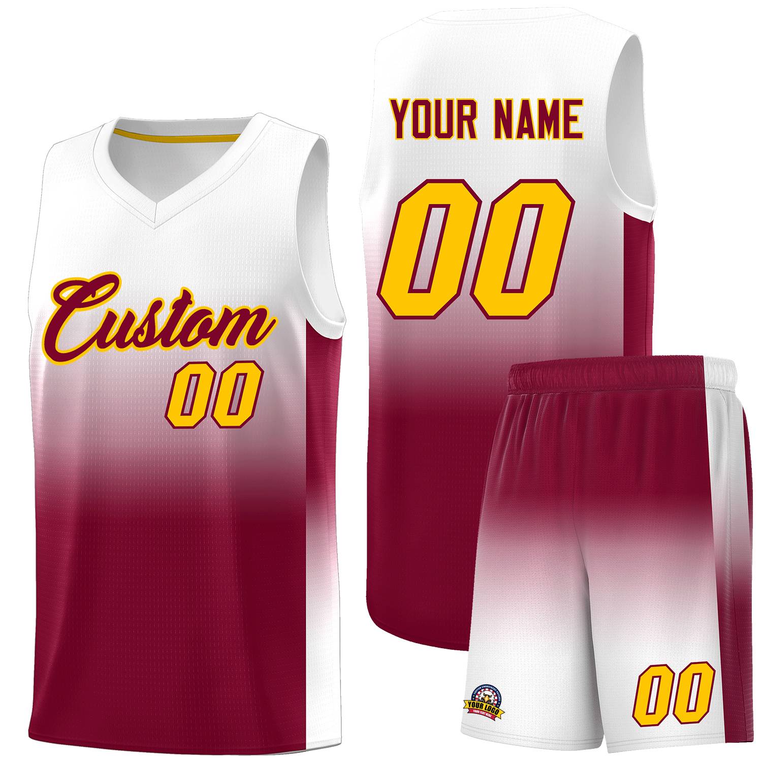 Custom White Crimson Gradient Fashion Sets Sports Uniform Basketball Jersey