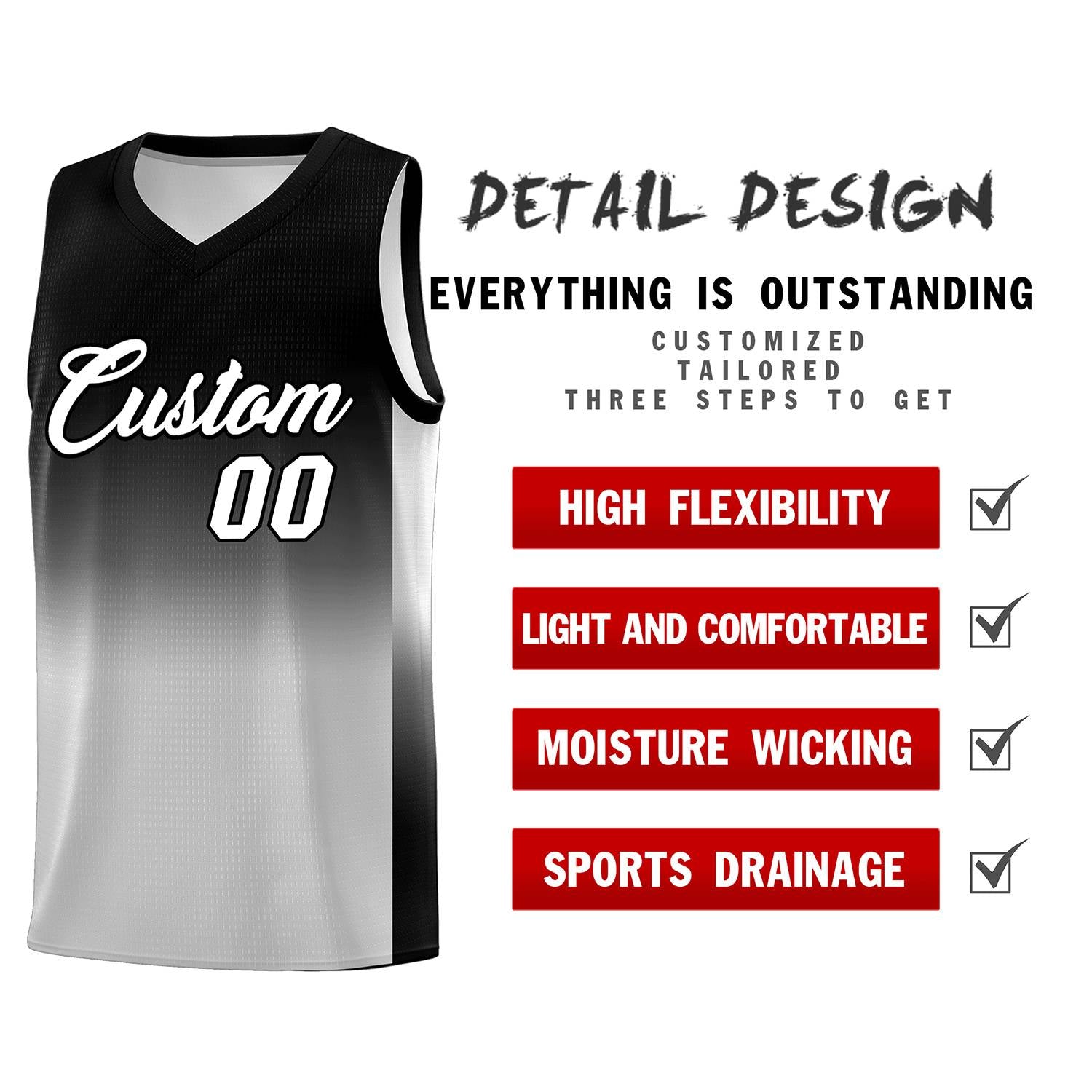 Custom Black Gray Gradient Fashion Sets Sports Uniform Basketball Jersey