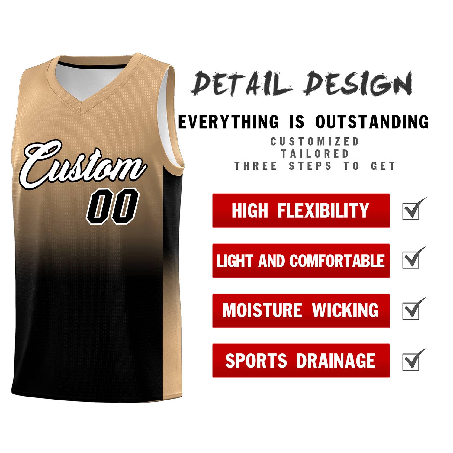 Custom Old Gold Black Gradient Fashion Sets Sports Uniform Basketball Jersey